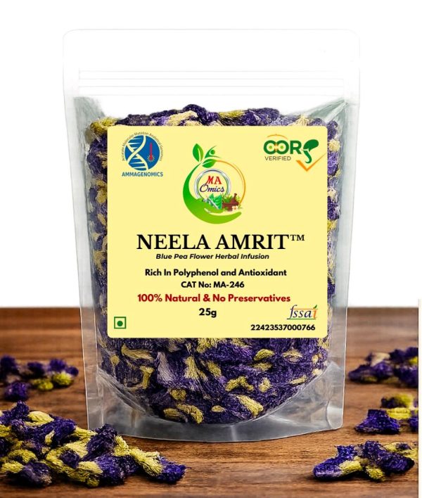 MA Omics' Neela Amrit-Blue pea is a natural caffeine-free herbal tea.